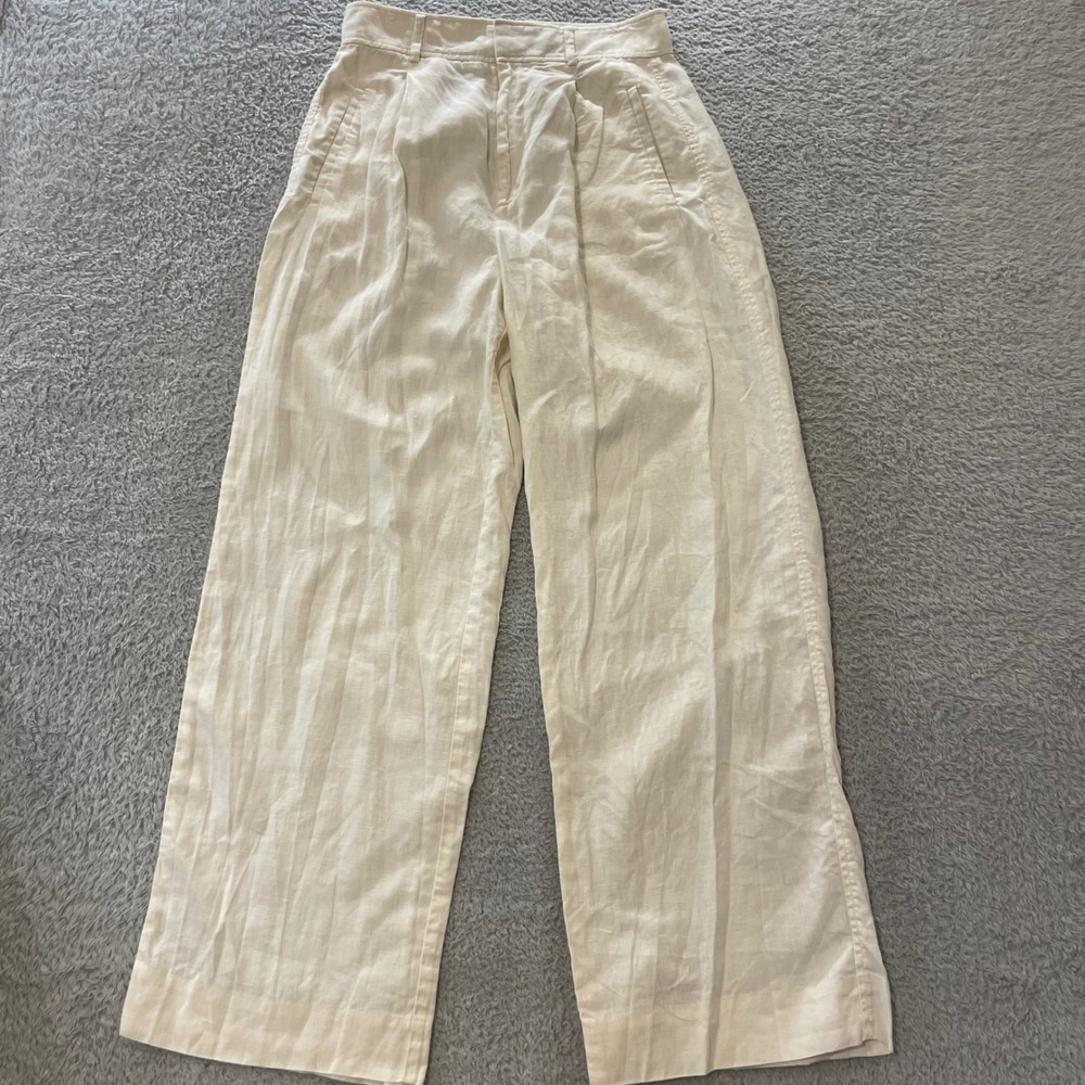 Everlane Way High Linen Drape Pant Womens 4 Bone Ivory Wide Leg Slouch